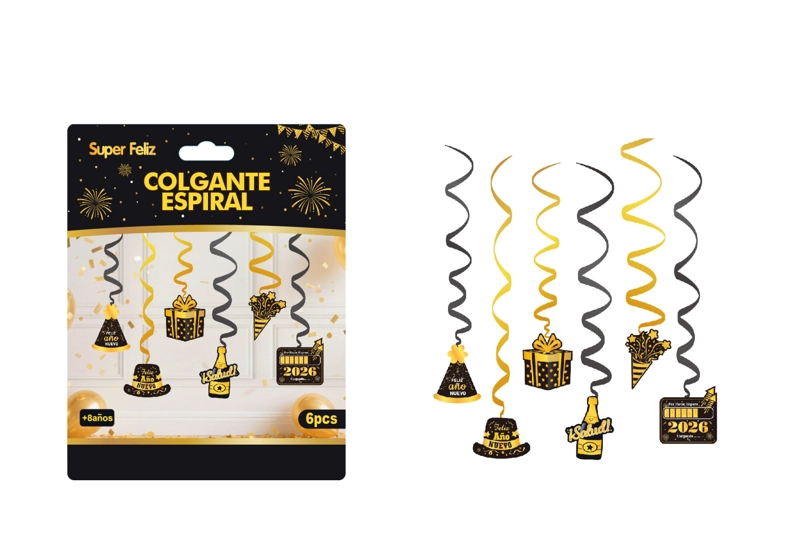 ESPIRAL COLGANTE AÑO NUEVO (NEGRO CON DORADO- SOMBRERO/GORRO/REGALO) - 1
