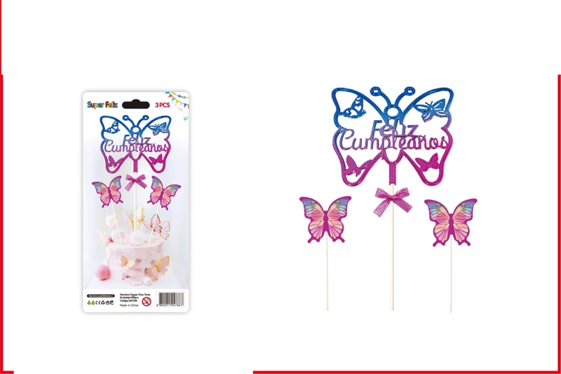 TOPPER (FELIZ CUMPLEAÑOS, FORMA DE MARIPOSA) - 1