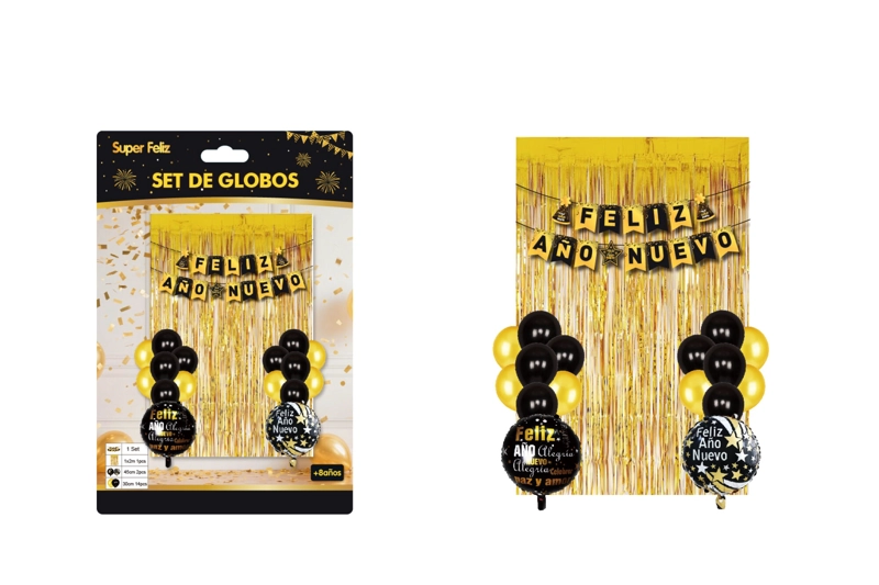 SET DE CORTINA Y GLOBOS AÑO NUEVO (DORADO Y NEGRO) - 1