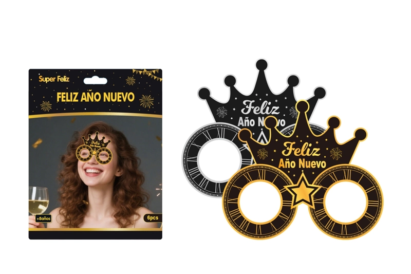 ANTIFAZ AÑO NUEVO (LENTES/DORADO/PLATEADO/CORONA) - 1