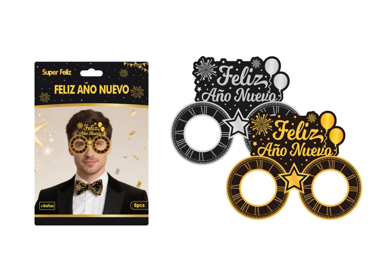 ANTIFAZ AÑO NUEVO (LENTES/DORADO/PLATEADO/GLOBOS) - 1