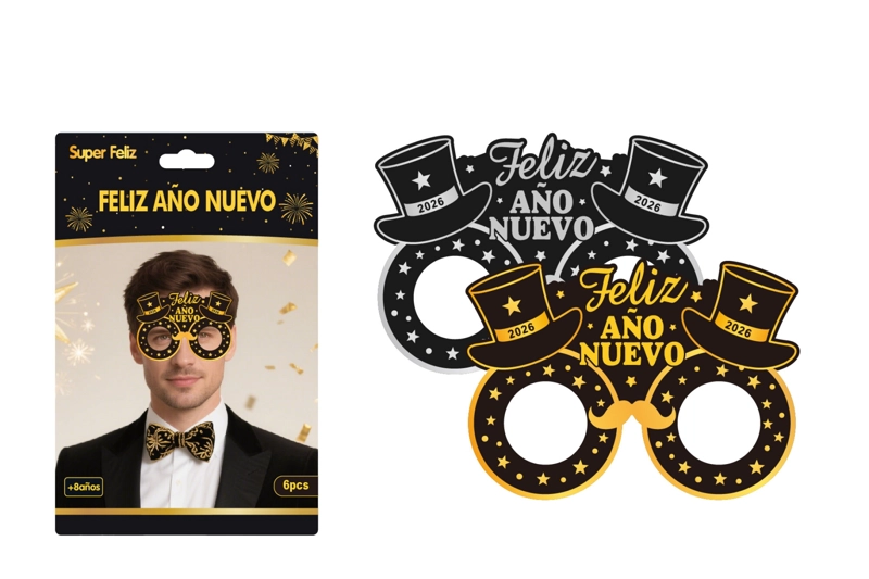 ANTIFAZ AÑO NUEVO (LENTE/DORADO/PLATEADO/SOMBRERO/BIGOTE) - 1