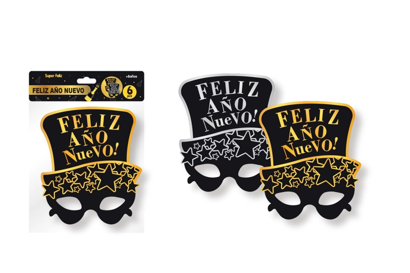 ANTIFAZ AÑO NUEVO (LENTE/DORADO/PLATEADO/SOMBRERO/FELIZ AÑO NUEVO) - 1