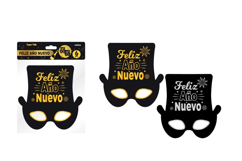 ANTIFAZ AÑO NUEVO (LENTE/DORADO/PLATEADO/SOMBRERO) - 1