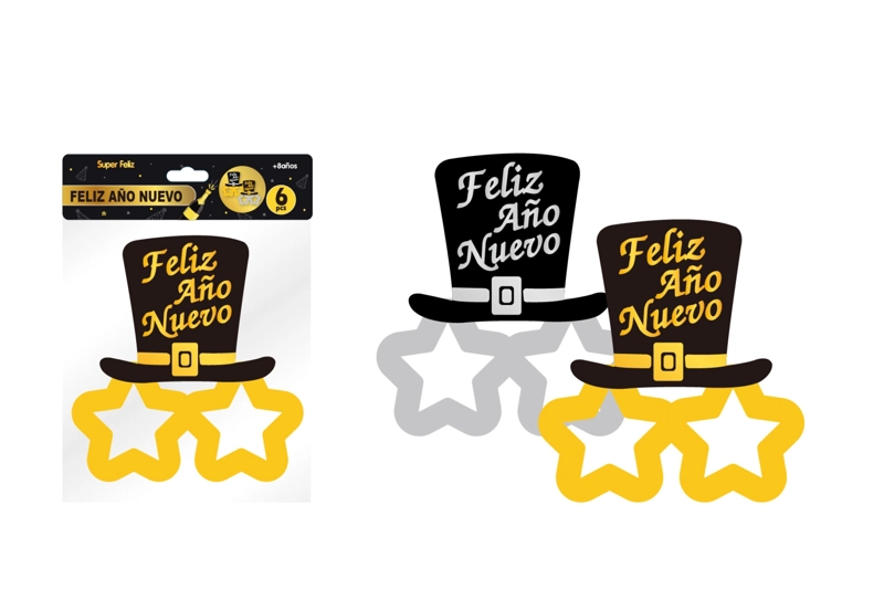 ANTIFAZ AÑO NUEVO (LENTE/DORADO/PLATEADO/SOMBRERO/ESTRELLA) - 1