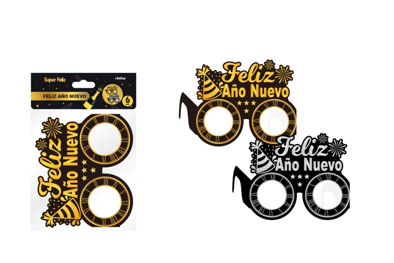 ANTIFAZ AÑO NUEVO (LENTE/DORADO/PLATEADO/SOMBRERO/ESTRELLA/FELIZ AÑO NUEVO) - 1