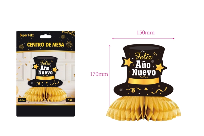 CENTRO DE MESA AÑO NUEVO (DORADO/NEGRO/SOMBRERO) - 1