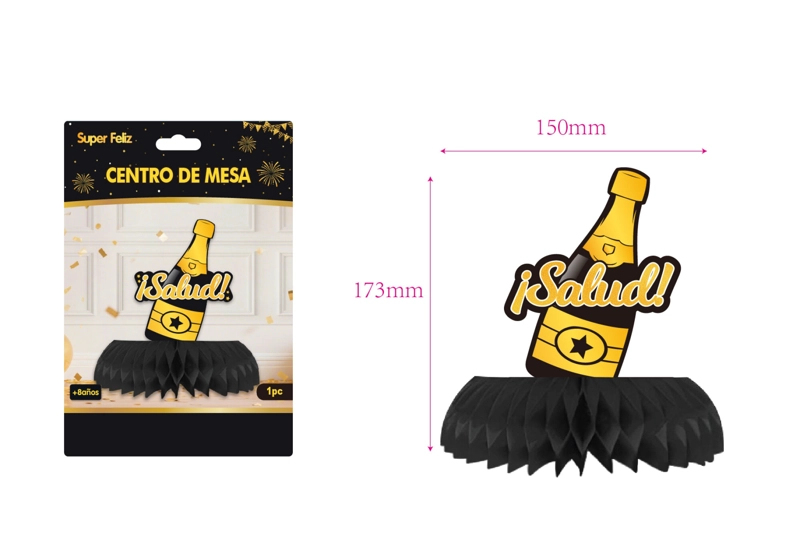 CENTRO DE MESA AÑO NUEVO (DORADO/NEGRO/BOTELLA) - 1