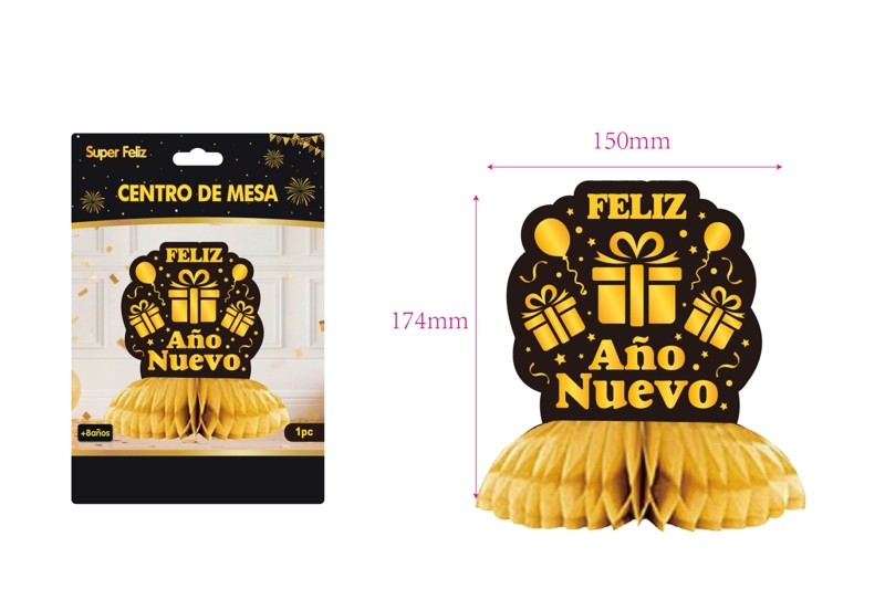 CENTRO DE MESA AÑO NUEVO (DORADO/NEGRO/REGALOS/DESTELLOS) - 1