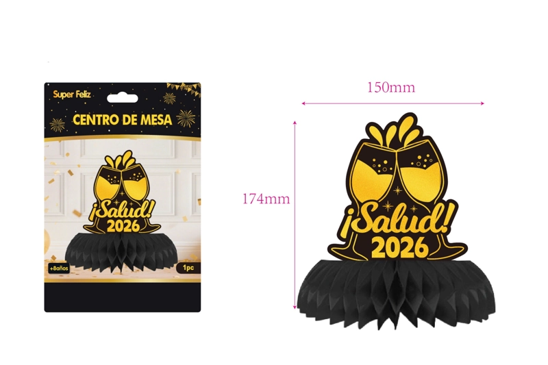 CENTRO DE MESA AÑO NUEVO  (DORADO/NEGRO/COPAS) - 1