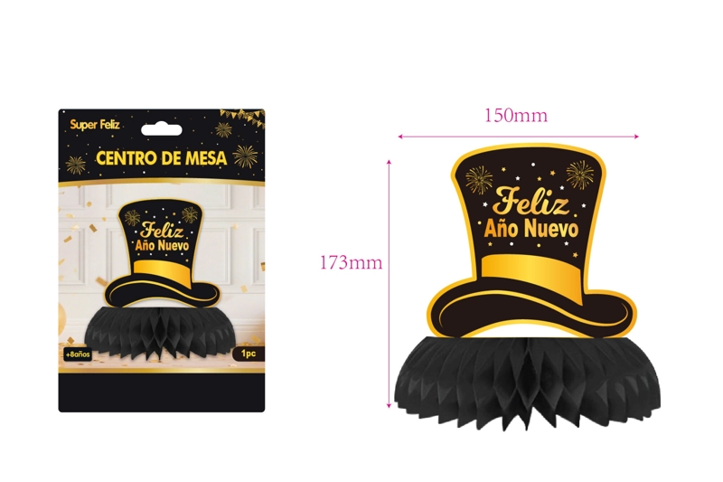 CENTRO DE MESA AÑO NUEVO (DORADO/NEGRO/SOMBRERO/DESTELLOS) - 1