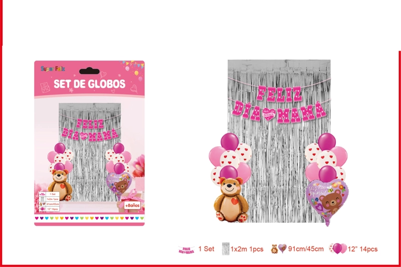 SET DE GLOBOS PARA EL DIA DE LA MADRE ROJO PLATEALDO - 1