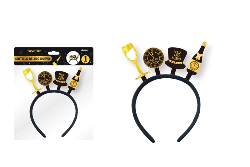 CINTILLO AÑO NUEVO (DORADO/PLATEADO/COPA/BEBIDA/SOMBRERO) - 1