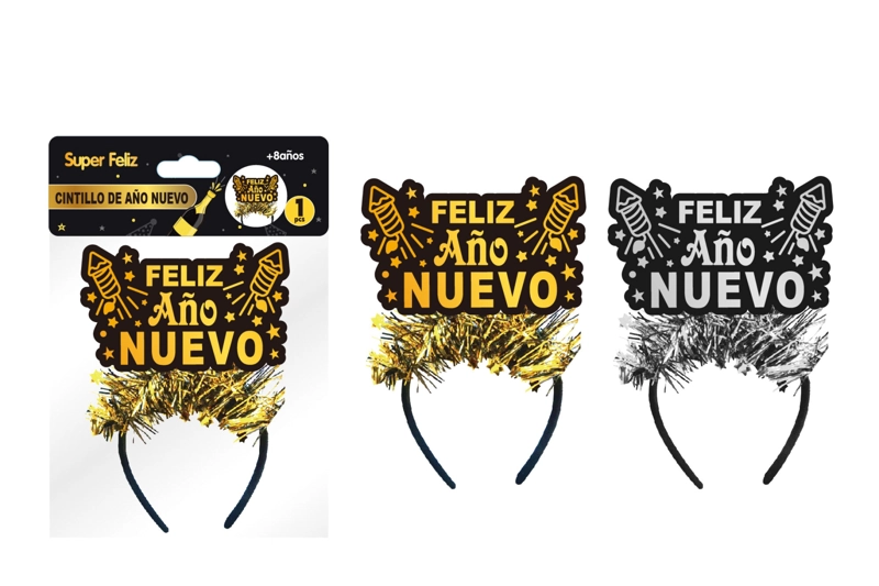 CINTILLO AÑO NUEVO (DORADO/PLATEADO/PLUMAS/COHETE) - 1