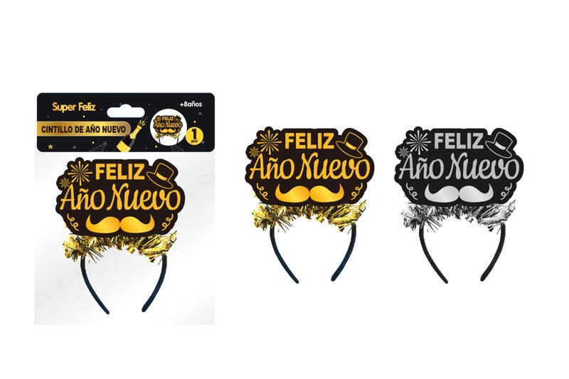 CINTILLO AÑO NUEVO (DORADO/PLATEADO/PLUMAS/ESTRELLA) - 1