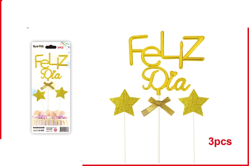 TOPPER AMARILLO FELIZ DIA CON ESTRELLAS - 1