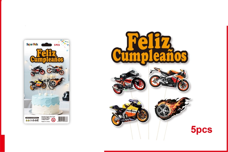 TOPPER FELIZ CUMPLEAÑOS CON MOTOCICLETAS - 1