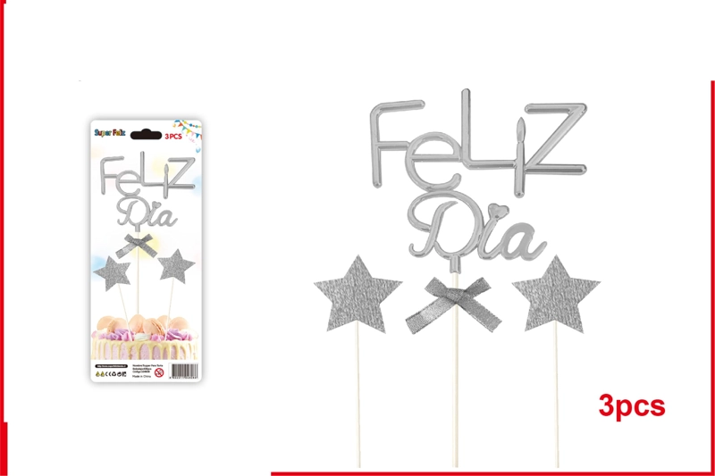 TOPPER PLATEADO FELIZ DIA CON ESTRELLAS - 1