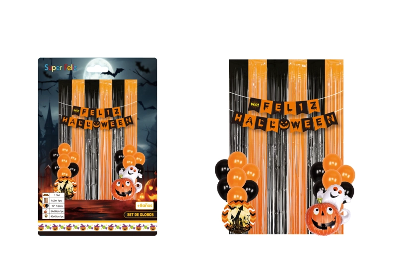 HALLOWEEN (CORTINA/GLOBOS FELIZ HALLOWEEN/NEGRO/NARANJA) - 1