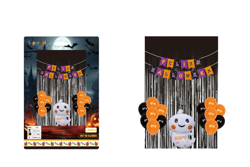 HALLOWEEN (CORTINA/GLOBOS FELIZ HALLOWEEN/NEGRO/NARANJA/MORADO) - 1