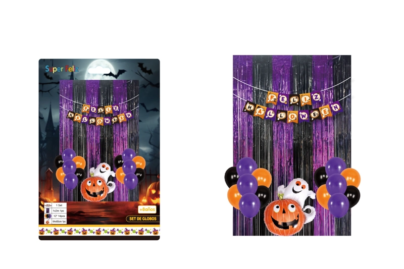 HALLOWEEN (CORTINA/GLOBOS FELIZ HALLOWEEN/NEGRO/MORADO) - 1