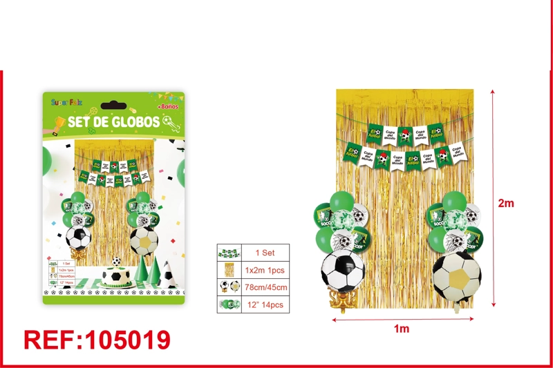JUEGO DE GLOBOS PARA CORTINA (FUTBOL/DORADO) - 1