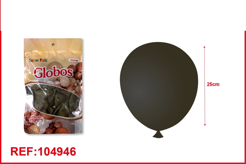 GLOBOS DE LATEX DE COLORES  RETRO 25PCS (NEGRO) - 1