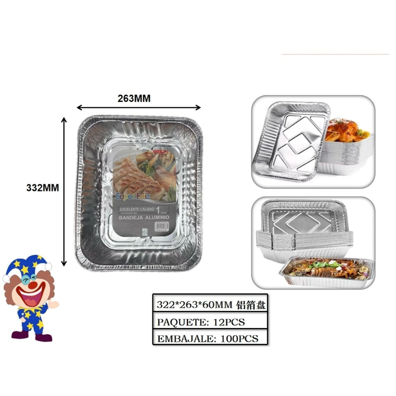 BANDEJA ALUMINIO RECTANGULAR 332 MM X 263 MM X 60 MM 12 PCS - 1