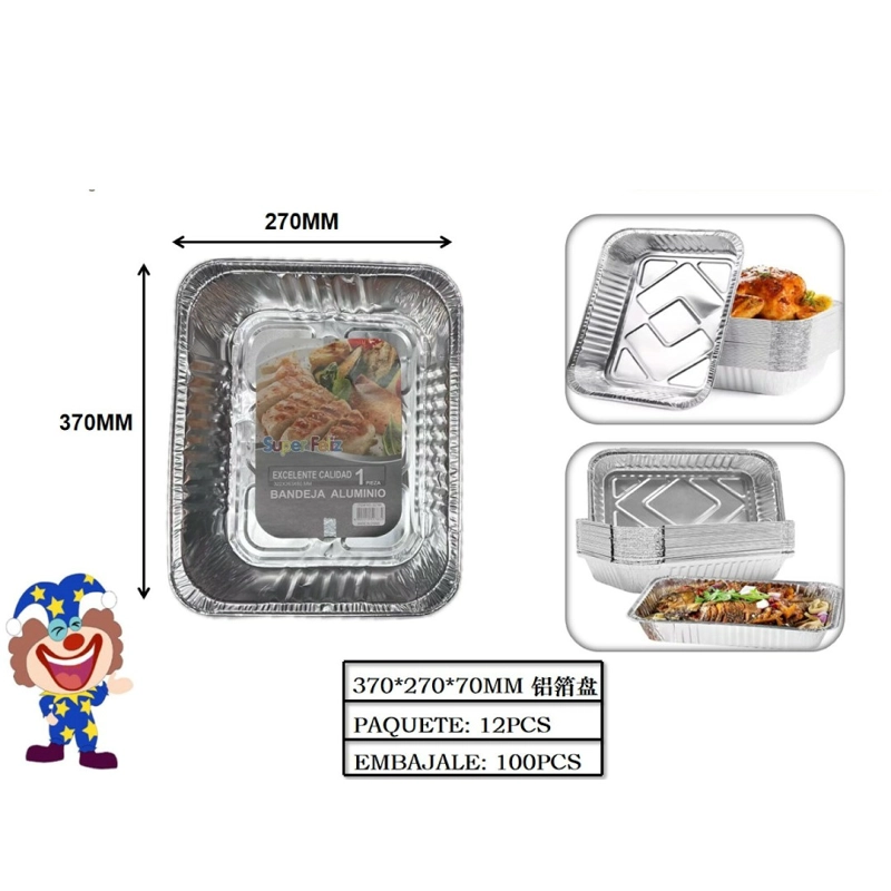 BANDEJA ALUMINIO RECTANGULAR 370 MM X 370 MM X 70 MM 12 PCS - 1