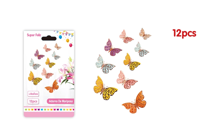 MARIPOSAS 3D BASE COLORES BRILLANTES SILUETA DORADA - 1