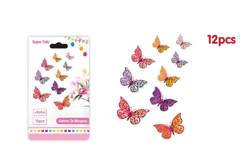 MARIPOSAS 3D BASE COLORES BRILLANTES SILUETA FUCSIA - 1