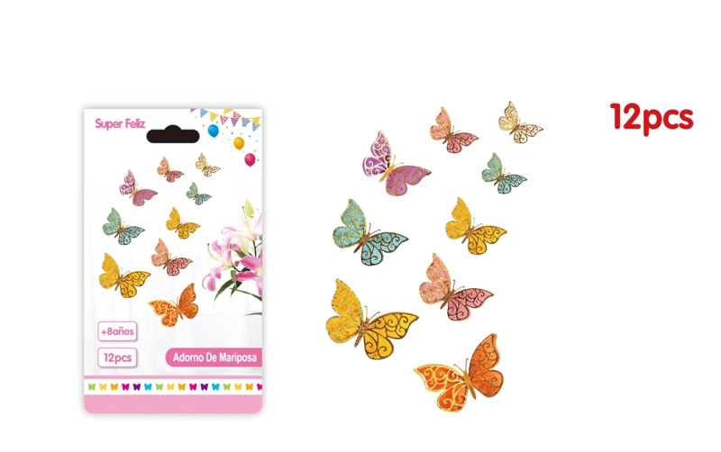 MARIPOSAS 3D BASE COLORES BRILLANTES SILUETA DORADO - 1