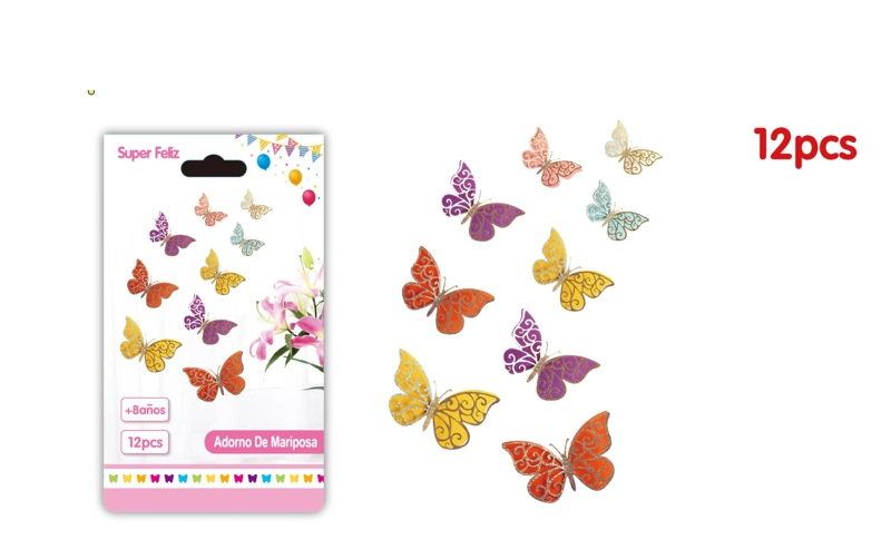 MARIPOSAS 3D BASE COLORES BRILLANTES SILUETA PLATEADO - 1
