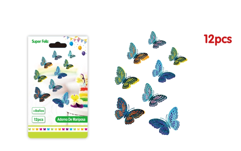 MARIPOSAS 3D BASE COLORES BRILLANTES CON SILUETA AZUL ESCARCHADO - 1