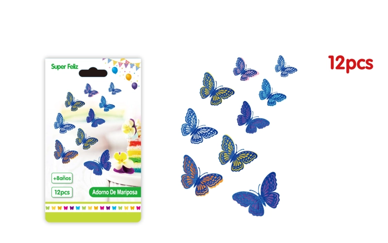 MARIPOSAS 3D BASE COLORES AZULADOS CON SILUETA AZUL - 1