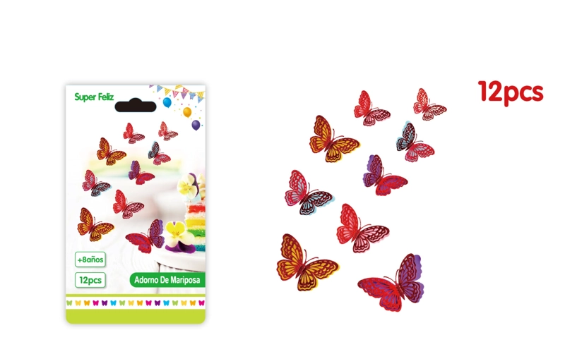 MARIPOSAS 3D BASE COLORES BRILLANTES CON SILUETA ROJO - 1