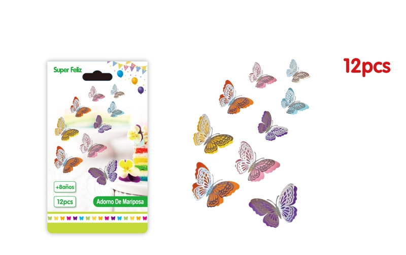 MARIPOSAS 3D BASE COLORES BRILLANTES CON SILUETA PLATEADO ESCARCHADO - 1