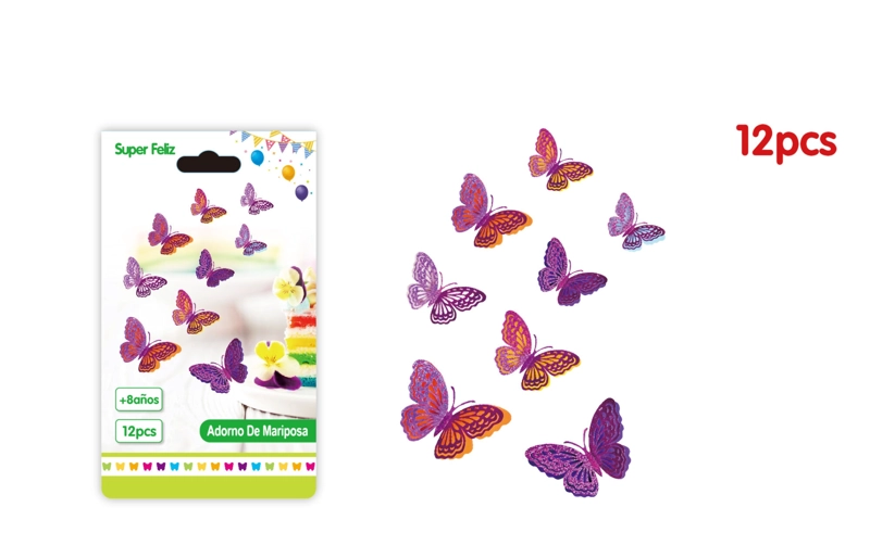MARIPOSAS 3D BASE COLORES BRILLANTES CON SILUETA MORADO ESCARCHADO - 1