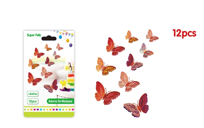 MARIPOSAS 3D BASE COLORES BRILLANTES CON SILUETA DORADO ESCARCHADO - 1