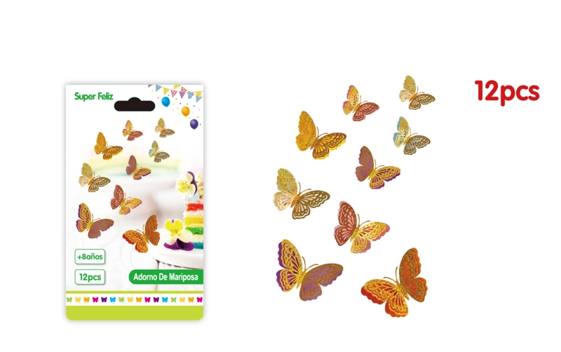 MARIPOSAS 3D BASE COLORES BRILLANTES CON SILUETA DORADO - 1