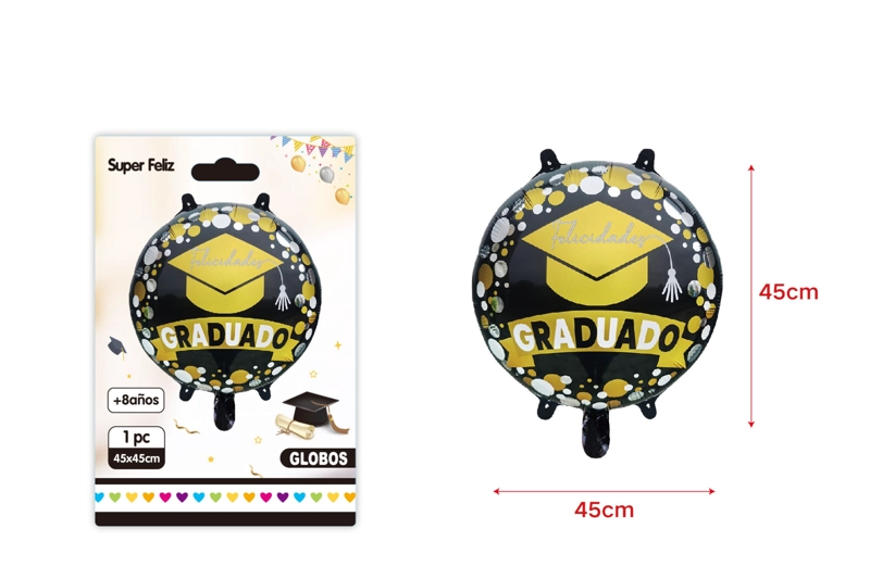 GRADUACION (GLOBOS COLOR NEGRO CON LUNARES FELICIDADES GRADUADO 45 CM X 45 CM) - 1