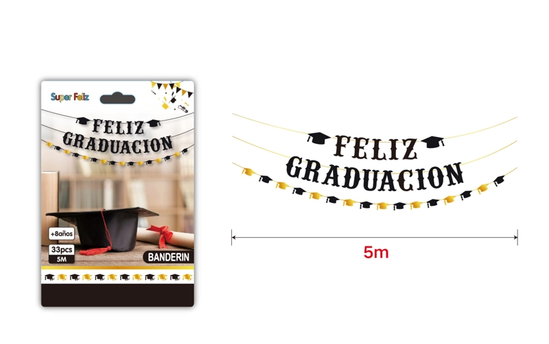GRADUACION (BANDERIN LETRAS NEGRAS FELIZ GRADUACION) - 1