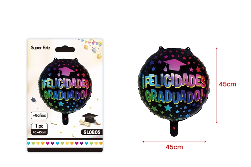 GRADUACION (GLOBOS COLOR NEGRO ESTRELLADO ¡FELICIDADES GRADUADO! 45 CM X 45 CM) - 1