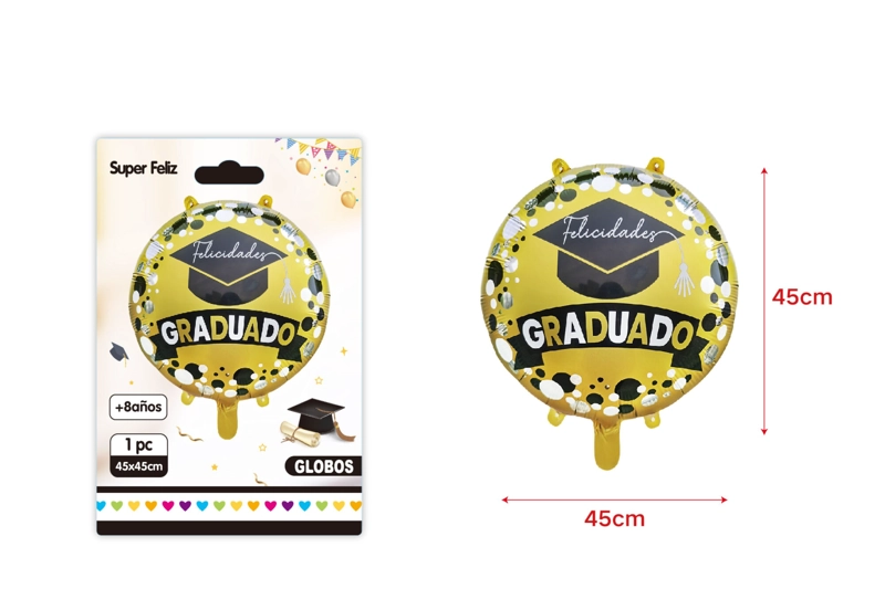 GRADUACION (GLOBOS COLOR DORADO CON LUNARES FELICIDADES GRADUADO 45 CM X 45 CM) - 1