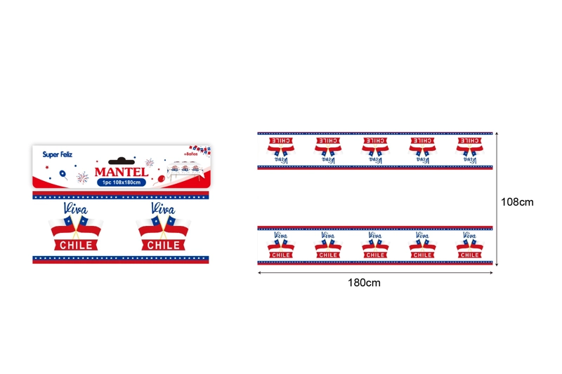 FECHAS PATRIAS (MANTEL BLANCO-ROJO-AZUL ¡VIVA CHILE! 180 CM X 108 CM) - 1