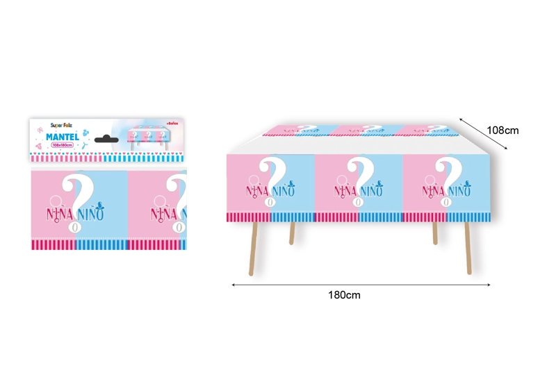 MANTEL REVELACION DE GENERO ROSA-AZUL 180 CM X 108 CM - 1