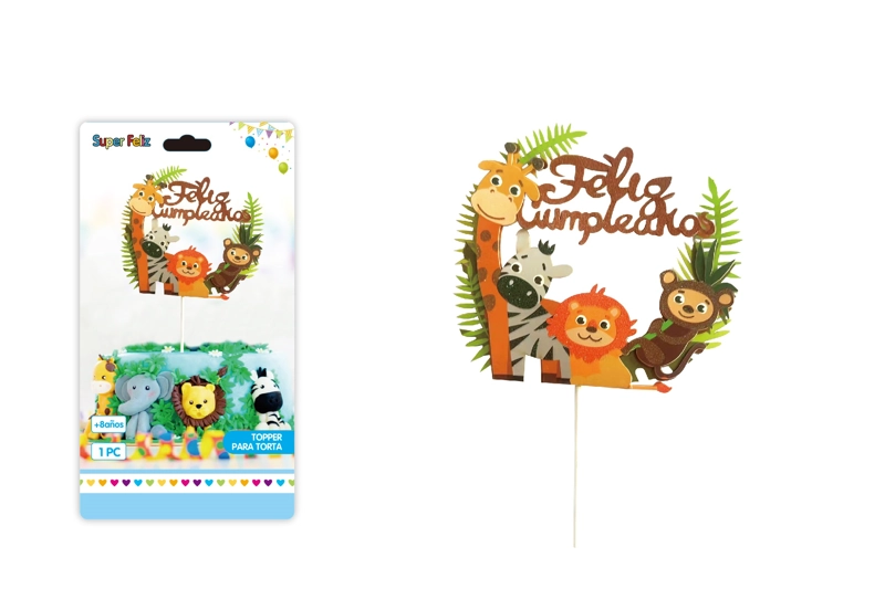 TOPPER PARA TORTA FELIZ CUMPLEAÑOS CON ANIMALES - 1