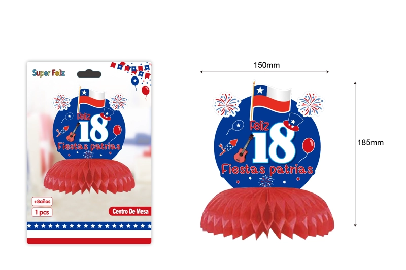 FECHAS PATRIAS (CENTRO DE MESA ROJO Y AZUL FELIZ 18 FIESTAS PATRIAS 150 MM X 185 MM) - 1