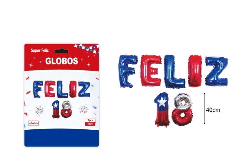FECHAS PATRIAS (GLOBOS MICROFOIL ALFANUME RICO FELIZ 18 40 CM) - 1