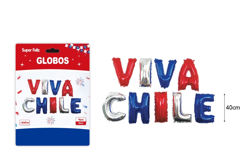 FECHAS PATRIAS (GLOBOS METALIZADOS ROJO-PLATEADO-AZUL VIVA CHILE 40 CM) - 1